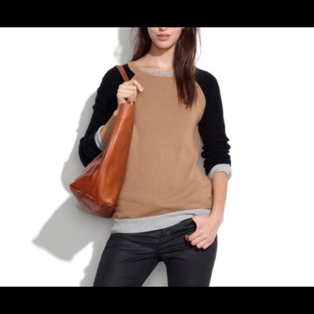 Madewell black tan colorblock waffle knit sweater